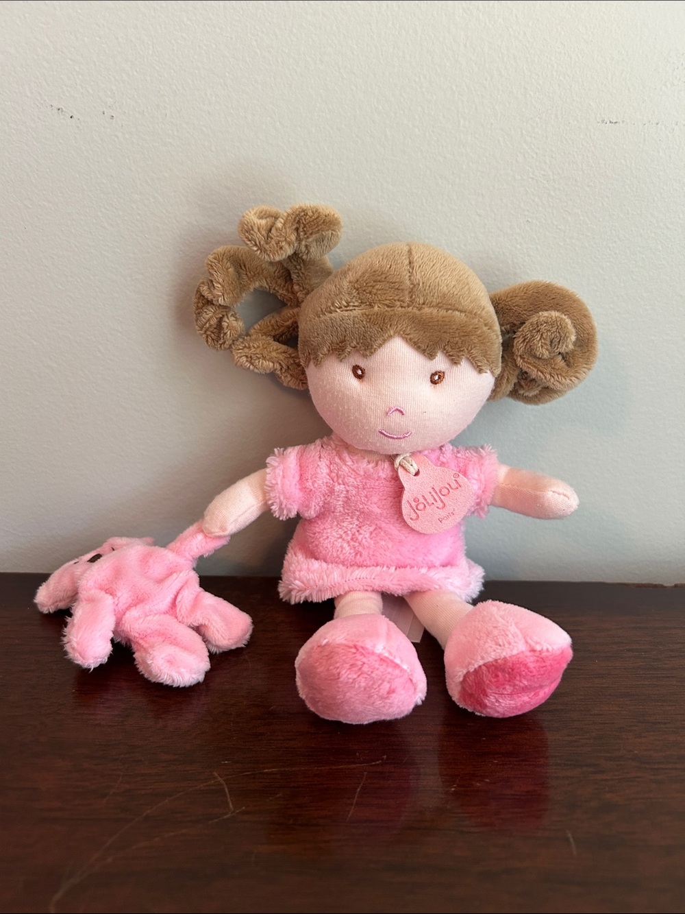 Jolijou Paris Demoiselle My First Doll ROSE 8" Plush w/Pink Bear & Pink Dress